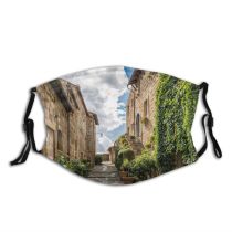 yanfind Idyll Town Mediterranean Road Clouds Plants Alley Architecture Outdoors Ivy Stones Street Dust Washable Reusable Filter and Reusable Mouth Warm Windproof Cotton Face