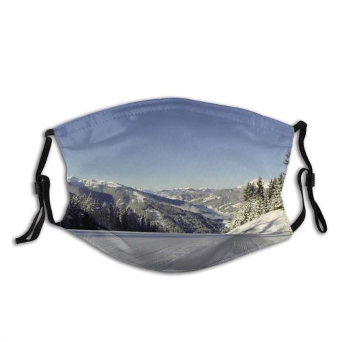 yanfind Winter Landforms Piste Mountain Sky Range Ski Piste Slope Mountainous Alps Tree Dust Washable Reusable Filter and Reusable Mouth Warm Windproof Cotton Face