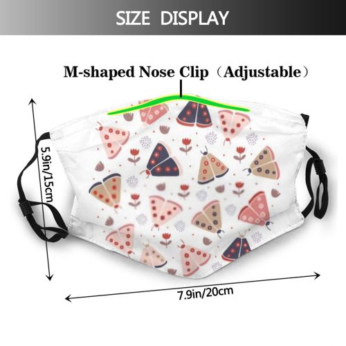 yanfind Butterfly Isolated Beetle Polka Cute Dot Insect Minimalistic Stylish Pastel Moth Doodle Dust Washable Reusable Filter and Reusable Mouth Warm Windproof Cotton Face