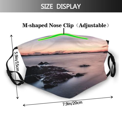 yanfind Idyllic Calm Dawn Sea Beach Tranquil Scenery Mountains Outdoors Sky Dusk Peaceful Dust Washable Reusable Filter and Reusable Mouth Warm Windproof Cotton Face