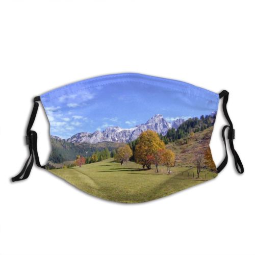 yanfind Natural Autumn Wilderness Landscape Mountain Sky Mountain Alp Landforms Tree Mountainous Meadow Dust Washable Reusable Filter and Reusable Mouth Warm Windproof Cotton Face