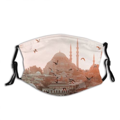 yanfind Istanbul Minaret Architecture Sunset Avian Birds Dusk Buildings Dawn Gulls City Dust Washable Reusable Filter and Reusable Mouth Warm Windproof Cotton Face
