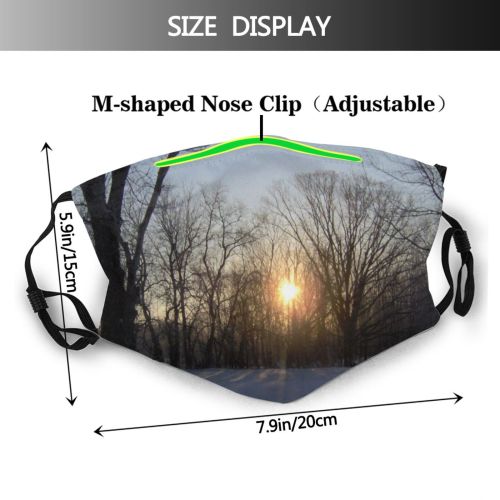 yanfind Winter Frozen Morning Winter Atmospheric Sky Light Branch Snow Midwest Pond Sunrise Dust Washable Reusable Filter and Reusable Mouth Warm Windproof Cotton Face