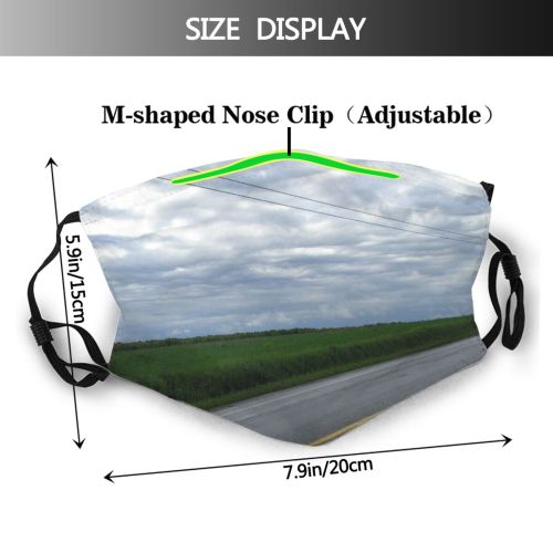 yanfind Field Lines Pole Thoroughfare Grass Highway Meadow Asphalt Road Dark Power Cloud Dust Washable Reusable Filter and Reusable Mouth Warm Windproof Cotton Face