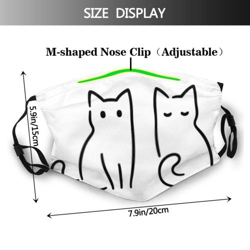 yanfind Abstract Calligraphy Isolated Emblem Japanese Contemporary Artwork Cat Kitty Cute Minimalistic Contour Dust Washable Reusable Filter and Reusable Mouth Warm Windproof Cotton Face