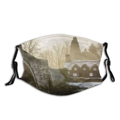 yanfind Dawn Europe Frost Cottage Frozen Tranquility Built Rural Tree Scene Tradition Thatched Dust Washable Reusable Filter and Reusable Mouth Warm Windproof Cotton Face