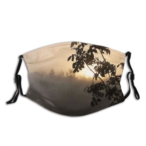 yanfind Foggy Morning Dawn Haze Tree Tree Fog Misty Silhouette Fog Sunrise Sky Dust Washable Reusable Filter and Reusable Mouth Warm Windproof Cotton Face