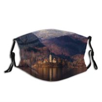 yanfind Lake Exterior Pine Pilgrimage Greenery Maria Evergreen Island Scenery Mountains Slovenia Beautiful Dust Washable Reusable Filter and Reusable Mouth Warm Windproof Cotton Face