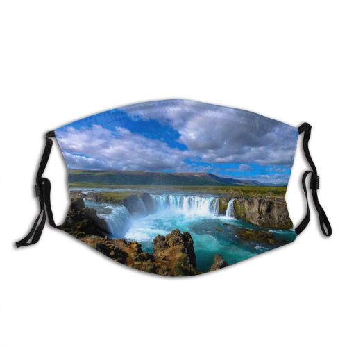 yanfind Idyllic Cascade Daylight Calm Waterfall Clouds Tranquil River Mountains Cliff Outdoors Sky Dust Washable Reusable Filter and Reusable Mouth Warm Windproof Cotton Face