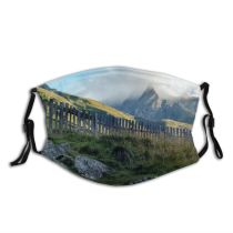 yanfind Idyllic Calm Clouds Tranquil Fence Scenery Mountains Grass Misty Hills Hazy Sky Dust Washable Reusable Filter and Reusable Mouth Warm Windproof Cotton Face