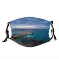 yanfind Idyllic Shore Oceanside Seaside Dawn Sea Clouds Beach Surf Scenery Paradise Ripples Dust Washable Reusable Filter and Reusable Mouth Warm Windproof Cotton Face