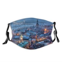 yanfind Riga Ice Europe Capital Medieval Range Cities Waterfront Frozen Church Built Night Dust Washable Reusable Filter and Reusable Mouth Warm Windproof Cotton Face