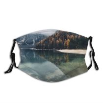 yanfind Idyllic Lake Calm Trentino Pine Mountain Braies Daytime Coniferous Tranquil Scenery Mountains Dust Washable Reusable Filter and Reusable Mouth Warm Windproof Cotton Face