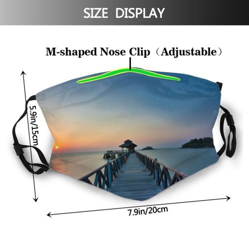 yanfind Jetty Idyllic Wooden Sunset Dawn Beauty Sea Bridge Tranquil Fence Dramatic Scenery Dust Washable Reusable Filter and Reusable Mouth Warm Windproof Cotton Face