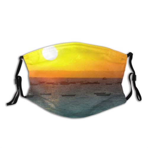 yanfind Horizon Calm Costa Sun Mar Sunset Sea Boat Sky Sol Ocean Island Dust Washable Reusable Filter and Reusable Mouth Warm Windproof Cotton Face