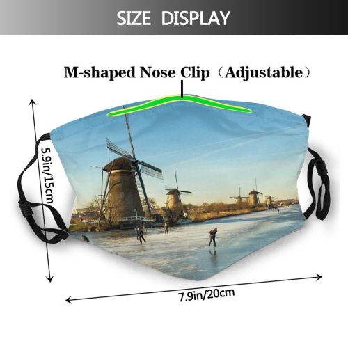 yanfind Ice Sport Frost Skating Landscape Kinderdijk Frozen Dutch Scene Skating Sky Figure Dust Washable Reusable Filter and Reusable Mouth Warm Windproof Cotton Face