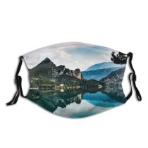 yanfind Lake Daylight Reflections Sight Mountain Clouds Scenery Mountains Beautiful Grass Outdoors Trees Dust Washable Reusable Filter and Reusable Mouth Warm Windproof Cotton Face