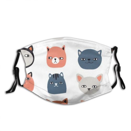 yanfind Isolated Childish Fashion Little Cat Kitty Comic Cute Meow Seamless Colorful Purr Dust Washable Reusable Filter and Reusable Mouth Warm Windproof Cotton Face