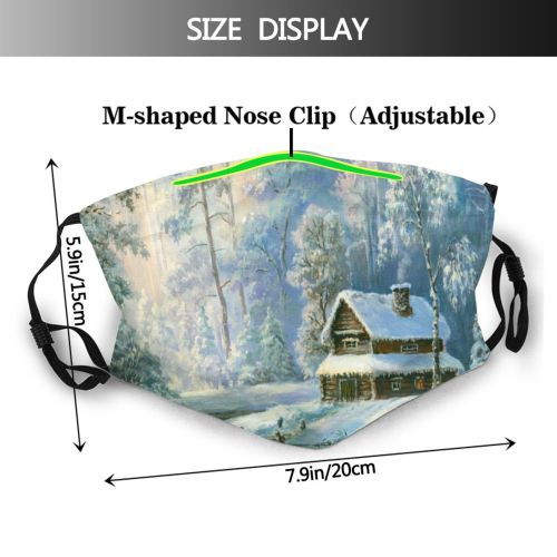 yanfind Ice Design Frost Cottage Landscape Frozen Rural Tree Scene Night Snow Forest Dust Washable Reusable Filter and Reusable Mouth Warm Windproof Cotton Face