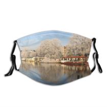 yanfind Winter Frost Sky Lake Natural Houseboats Landscape Boat Amsterdam Reflection Sky Netherlands Dust Washable Reusable Filter and Reusable Mouth Warm Windproof Cotton Face