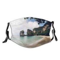 yanfind Idyllic Tropical Shore Coast Vacation Oceanside Seaside Rock Sea Clouds Beach Surf Dust Washable Reusable Filter and Reusable Mouth Warm Windproof Cotton Face