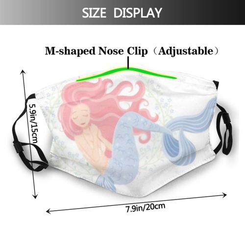 yanfind Isolated Lovely Swim Cute Mermaid Tale Fancy Fantasy Natural Flowers Vintage Glamour Dust Washable Reusable Filter and Reusable Mouth Warm Windproof Cotton Face