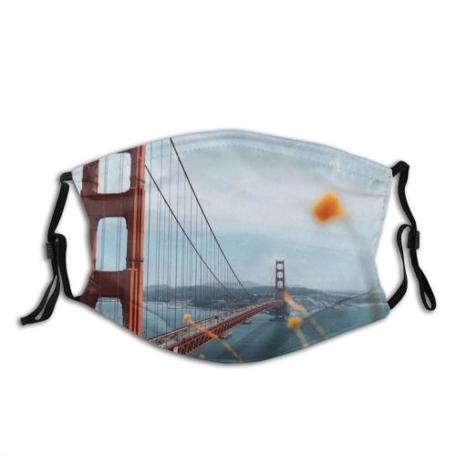 yanfind Infrastructure Transportation Golden Focus Gate Connection Clouds Bridge Urban River Modern Architecture Dust Washable Reusable Filter and Reusable Mouth Warm Windproof Cotton Face