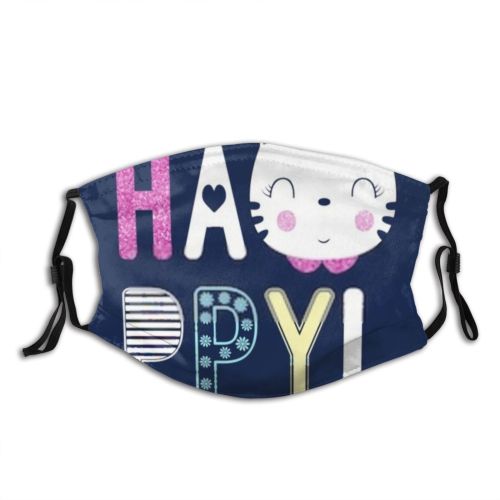 yanfind Calligraphy Smile Tee Fashion Artwork Little Cat Cute Slogan Everyday Trendy Kid Dust Washable Reusable Filter and Reusable Mouth Warm Windproof Cotton Face