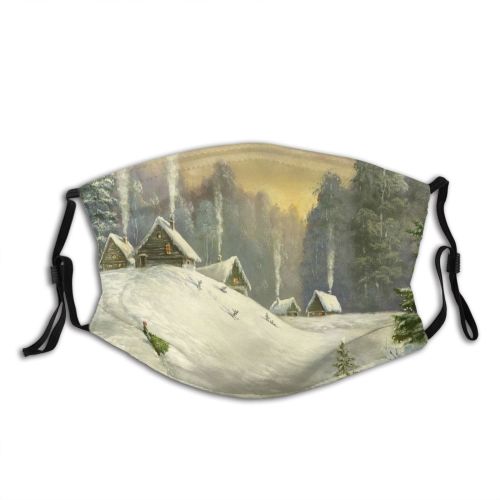 yanfind Ice Frost Cabin Snowdrift Sunset Landscape Coniferous Frozen Rural Tree Scene Snow Dust Washable Reusable Filter and Reusable Mouth Warm Windproof Cotton Face