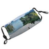yanfind Idyllic Daylight Calm Canoe Clouds Tranquil River Scenery Mountains Trees Outdoors Peaceful Dust Washable Reusable Filter and Reusable Mouth Warm Windproof Cotton Face