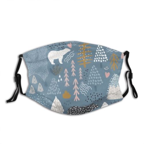yanfind Childish Kid Wood Isolated Fabric Forest Decoration Christmas Stylized Rabbit Scribble Doodle Dust Washable Reusable Filter and Reusable Mouth Warm Windproof Cotton Face
