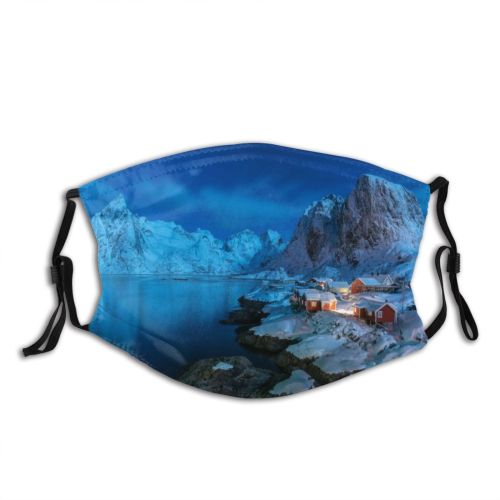 yanfind Ice Hamnoy Range Landscape Island Coastline Peak Lofoten Polar Night Snow Place Dust Washable Reusable Filter and Reusable Mouth Warm Windproof Cotton Face