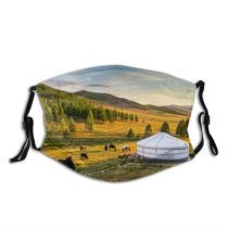 yanfind Camp Mongolian Beautiful Meadow Yurt National Rays Forest Scenic Sky Lifestyle Scenery Dust Washable Reusable Filter and Reusable Mouth Warm Windproof Cotton Face
