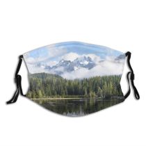 yanfind Idyllic Lake Calm Pine Mountain Forest Clouds Tranquil Scenery Capped Mountains Winter Dust Washable Reusable Filter and Reusable Mouth Warm Windproof Cotton Face