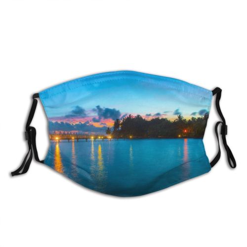 yanfind Jetty Golden Sunset Reflections Evening Waves Sea Bridge Clouds Beach Island Dock Dust Washable Reusable Filter and Reusable Mouth Warm Windproof Cotton Face