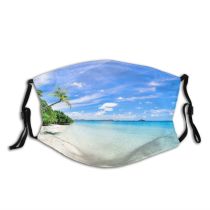 yanfind Idyllic Vacation Calm Sea Clouds Beach Tranquil Scenery Palm Trees Sky Peaceful Dust Washable Reusable Filter and Reusable Mouth Warm Windproof Cotton Face