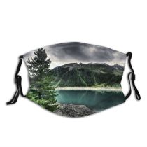 yanfind Idyllic Lake Calm Pine Forest Clouds Tranquil Scenery Mountains Beautiful Leaves Valley Dust Washable Reusable Filter and Reusable Mouth Warm Windproof Cotton Face