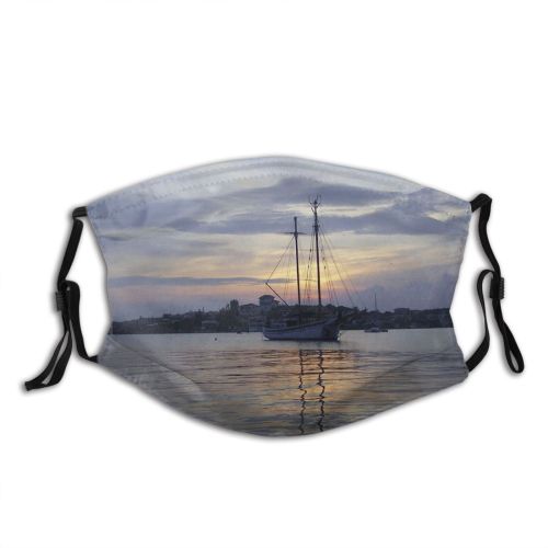 yanfind Tall Cloud Mast Sunset Boat Sunset Sky Vehicle Ship Reflection Calm Boat Dust Washable Reusable Filter and Reusable Mouth Warm Windproof Cotton Face