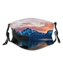 yanfind Idyllic Lake Calm Sunset Dawn Mountain Clouds Tranquil Scenery Capped Mountains Snow Dust Washable Reusable Filter and Reusable Mouth Warm Windproof Cotton Face