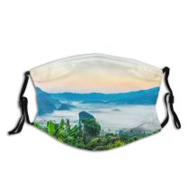 yanfind Idyllic Tropical Mountain Rock Forest Plants Tranquil Morning Beautiful Rural Misty Trees Dust Washable Reusable Filter and Reusable Mouth Warm Windproof Cotton Face