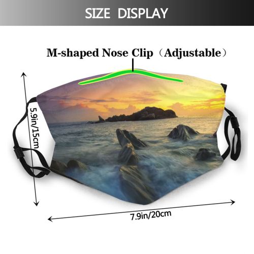 yanfind Idyllic Shore Afterglow Calm Motion Sunset Seaside Dawn Waves Sea Clouds Beach Dust Washable Reusable Filter and Reusable Mouth Warm Windproof Cotton Face