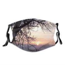 yanfind Winter Sky Field Morning Winter Natural Atmospheric Sun Sunset Landscape Sky Sundown   Dust Washable Reusable Filter and Reusable Mouth Warm Windproof Cotton Face