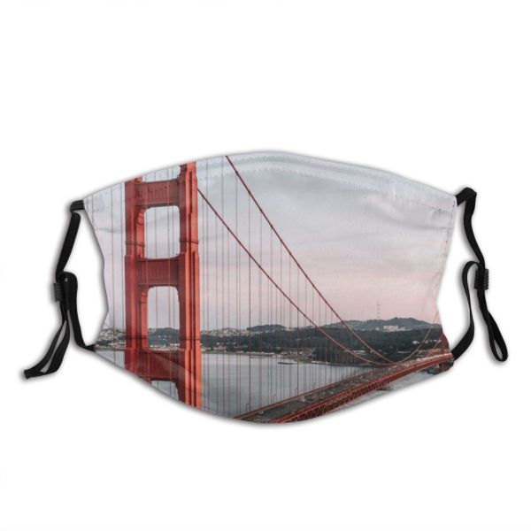 yanfind Infrastructure Transportation Golden Landmark Hanging America Gate Connection Historic San States Bridge Dust Washable Reusable Filter and Reusable Mouth Warm Windproof Cotton Face