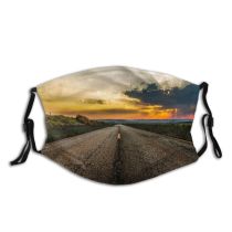 yanfind Idyllic Perspective Sunset Field Dawn Road Clouds Tranquil Scenery Sun Rural Grass Dust Washable Reusable Filter and Reusable Mouth Warm Windproof Cotton Face