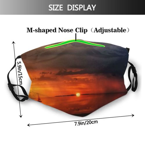 yanfind Idyllic Overcast Watercraft Afterglow Calm Sunset Night Dawn Sea Clouds Beach Tranquil Dust Washable Reusable Filter and Reusable Mouth Warm Windproof Cotton Face