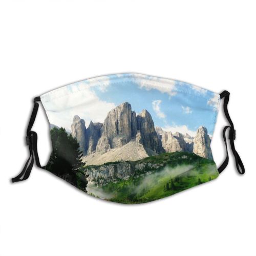 yanfind Idyllic Daylight Hike Mountain Clouds Scenery Bench High Mountains Peak Grass Valley Dust Washable Reusable Filter and Reusable Mouth Warm Windproof Cotton Face