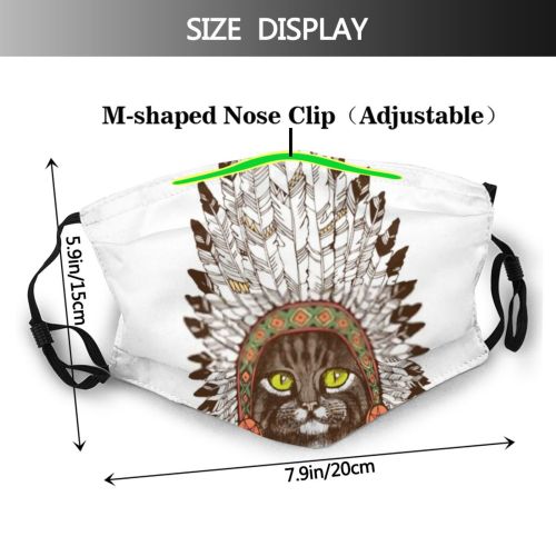 yanfind Cherokee Chieftain Artwork Fashion Cat Headdress Kitty Feather Race Coon Colorful Trendy Dust Washable Reusable Filter and Reusable Mouth Warm Windproof Cotton Face