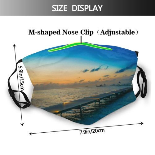 yanfind Jetty Sunset Lights Evening Waves Sea Clouds Beach Island Dock Boardwalk Outdoors Dust Washable Reusable Filter and Reusable Mouth Warm Windproof Cotton Face