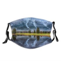yanfind Idyllic Ice Lake Frosty Mountain Snowy Icy Daytime Peaks Frozen Tranquil Scenery Dust Washable Reusable Filter and Reusable Mouth Warm Windproof Cotton Face