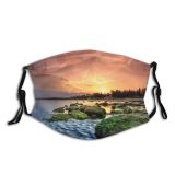 yanfind Idyllic Shore Coast Afterglow Oceanside Seaside Dawn Mossy Sea Tranquil Scenery Ripples Dust Washable Reusable Filter and Reusable Mouth Warm Windproof Cotton Face